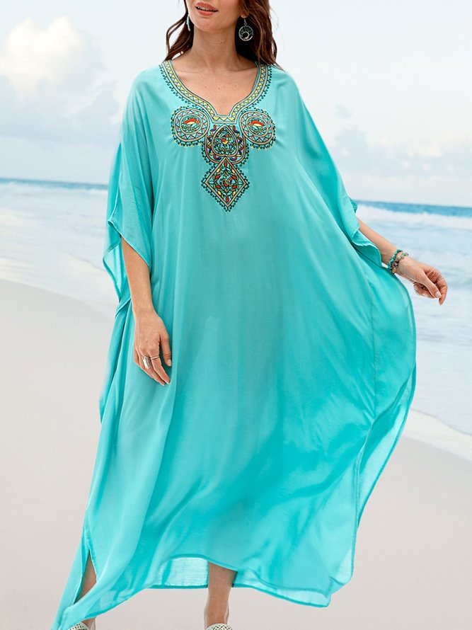 Women Embroidery Boho Seaside Beachwear Dresses roselinlin