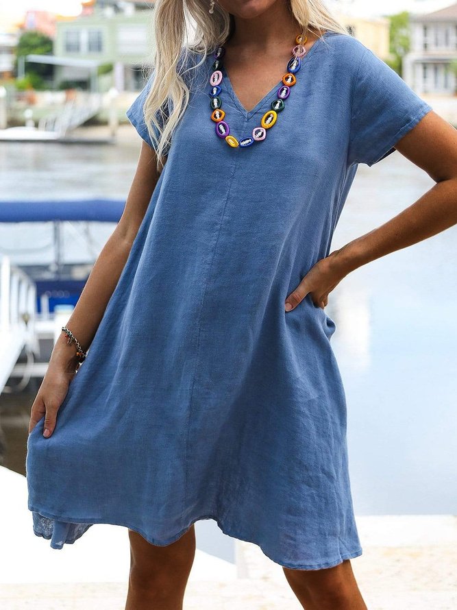 Plus Size Solid Mini Dress Women Summer Dress Dresses