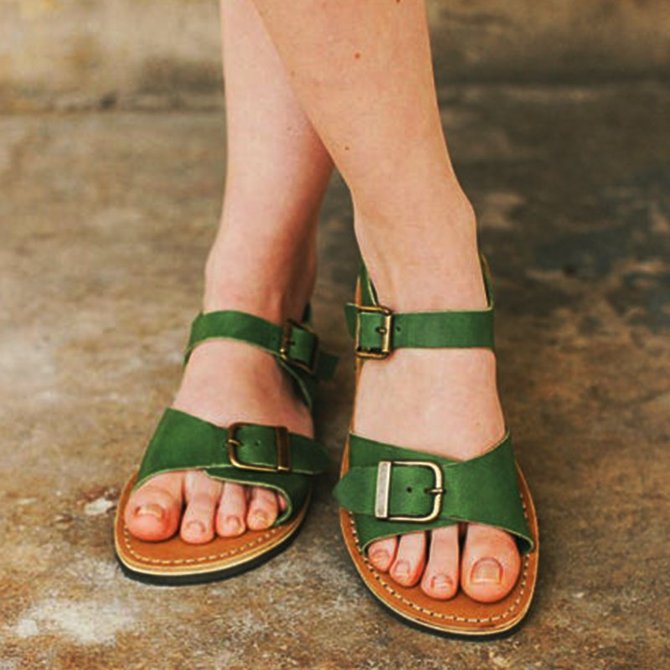 Green Leather Summer Sandals