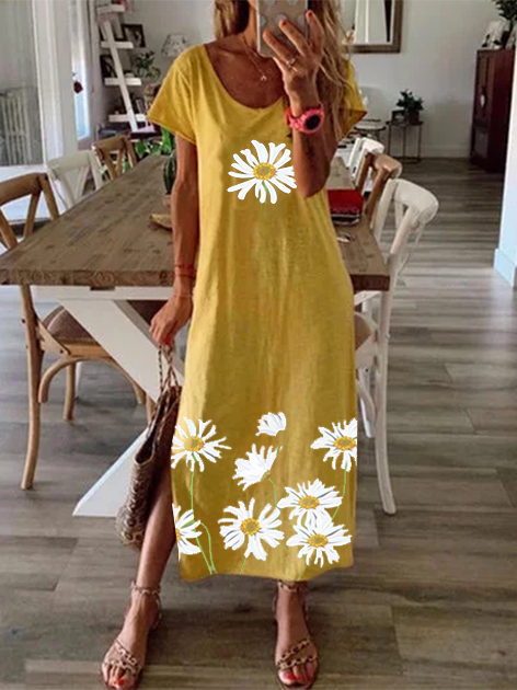 Yellow Vintage Short Sleeve Knitting Dress