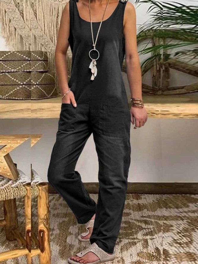Casual U-Neck Sleeveless Denim Jumpsuits