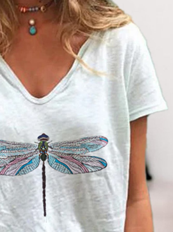 Women Dragonfly Short Sleeve Casual T-Shirt | roselinlin