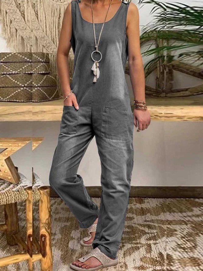 Casual U-Neck Sleeveless Denim Jumpsuits