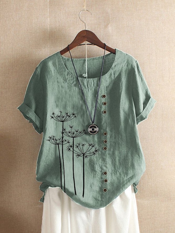 Floral Casual Crew Neck Short Sleeve Top