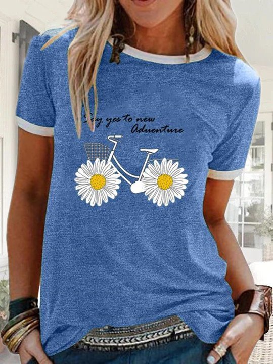 Casual Short Sleeve Top Flowers T-Shirt