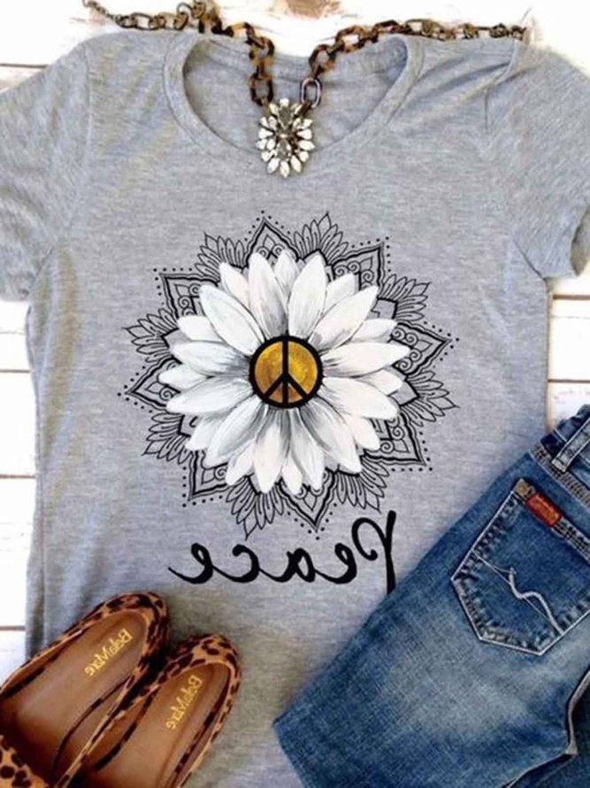Gray Casual T-Shirt Round Neck Top