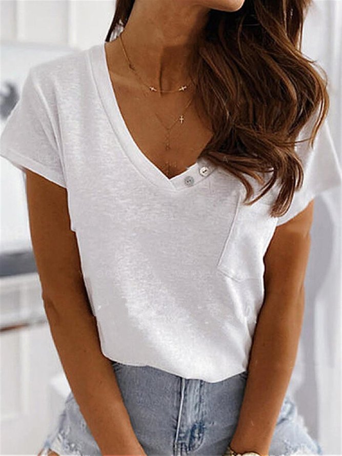 Buttoned Cotton-Blend Short Sleeve Top