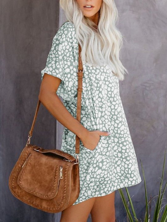 Holiday Shift Printed Short Sleeve Knitting Dress