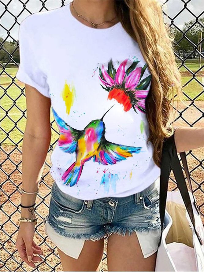 Casual Floral Top Printed Summer Basic Tee