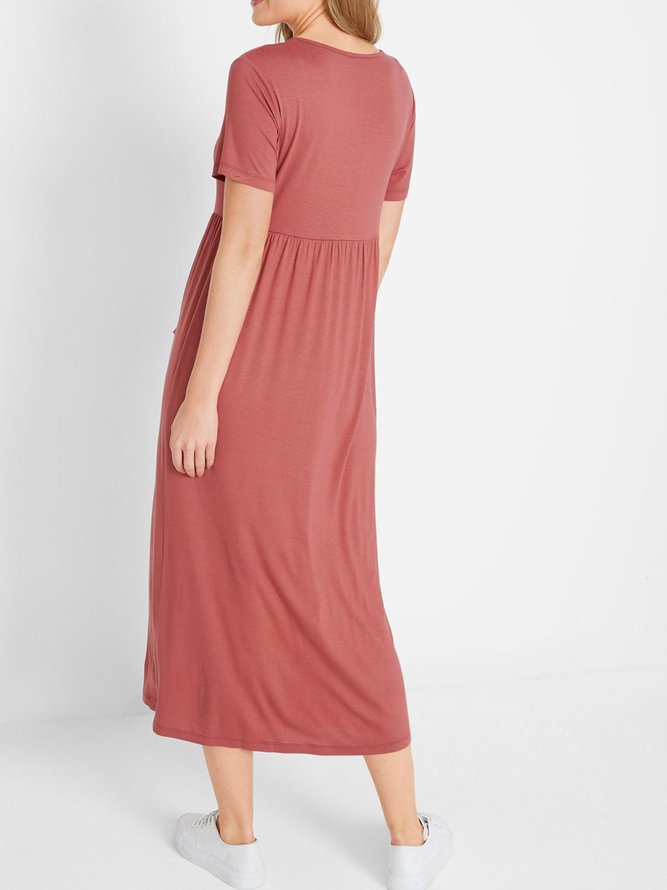 Pink Shift Casual Plain Weaving Dress