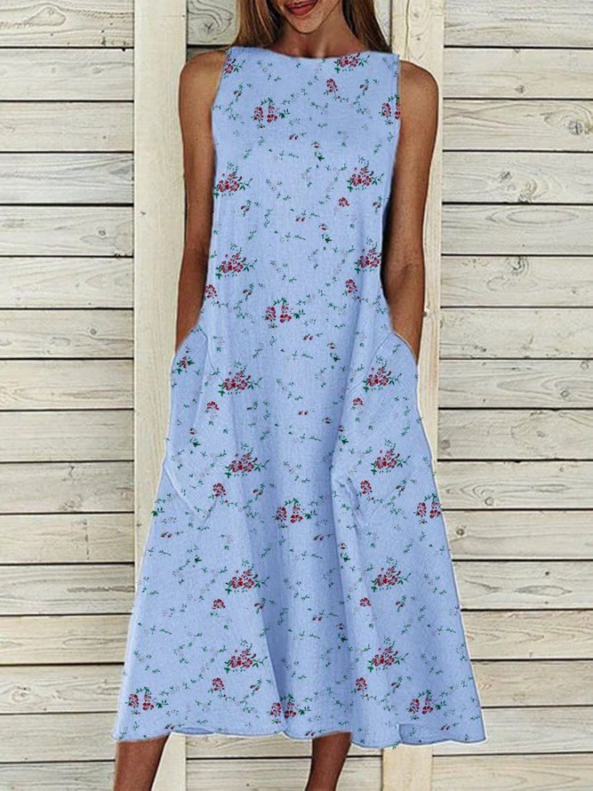 Vintage Casual Plus Size Floral Printed Midi Weaving Dress | roselinlin