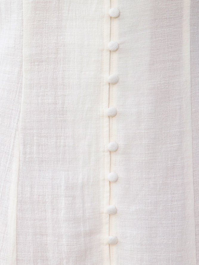 Women Cotton Buttoned Simple Elegant Plain Weaving Dress