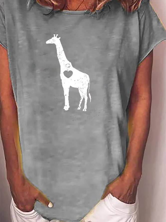 Giraffe Gray Casual Short Sleeve Crew Neck Top