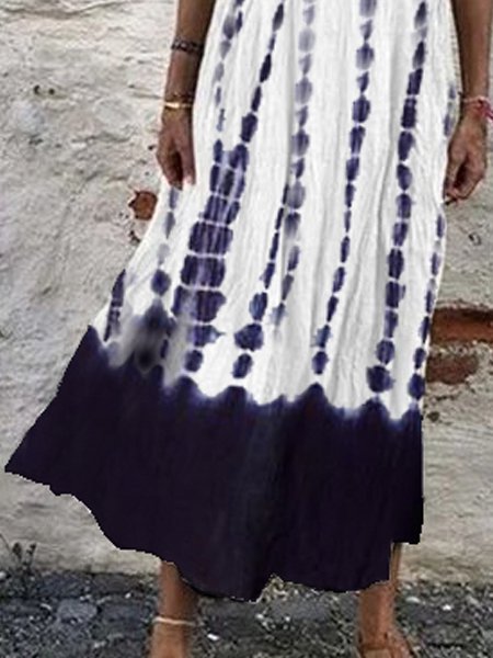 V Neck Ombre/tie-Dye Shift Short Sleeve Weaving Dress