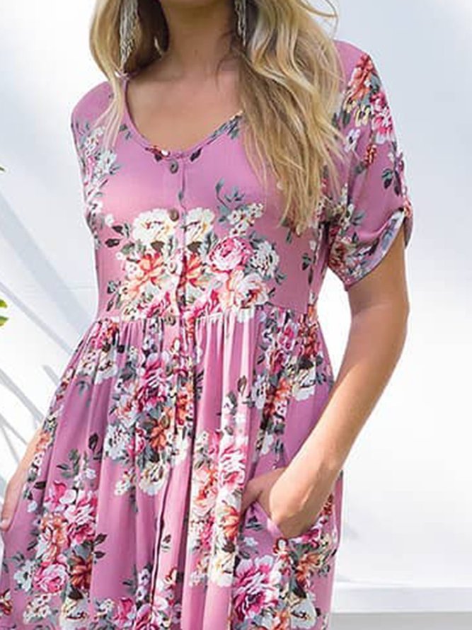 Floral Pockets Maxi Dress Summer Plus Size Weaving Dress