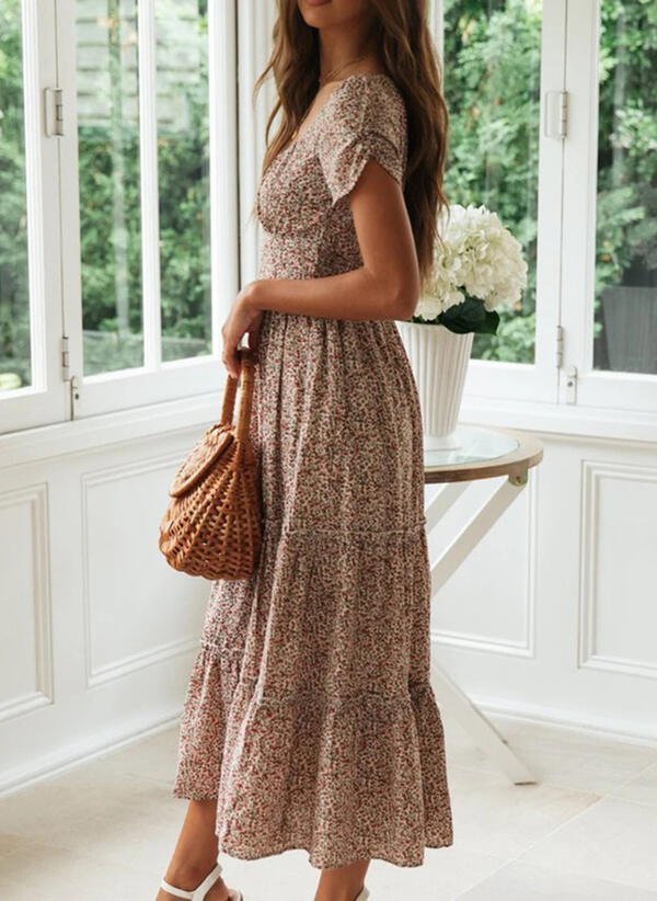 Short Sleeve Cotton-Blend Floral Knitting Dress