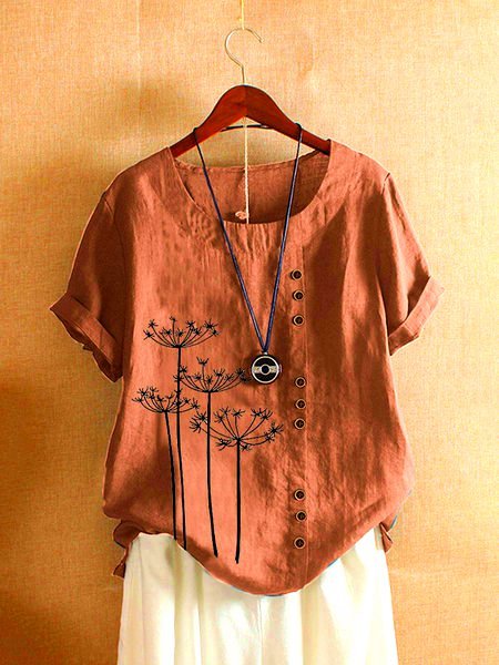 Floral Casual Crew Neck Short Sleeve Top