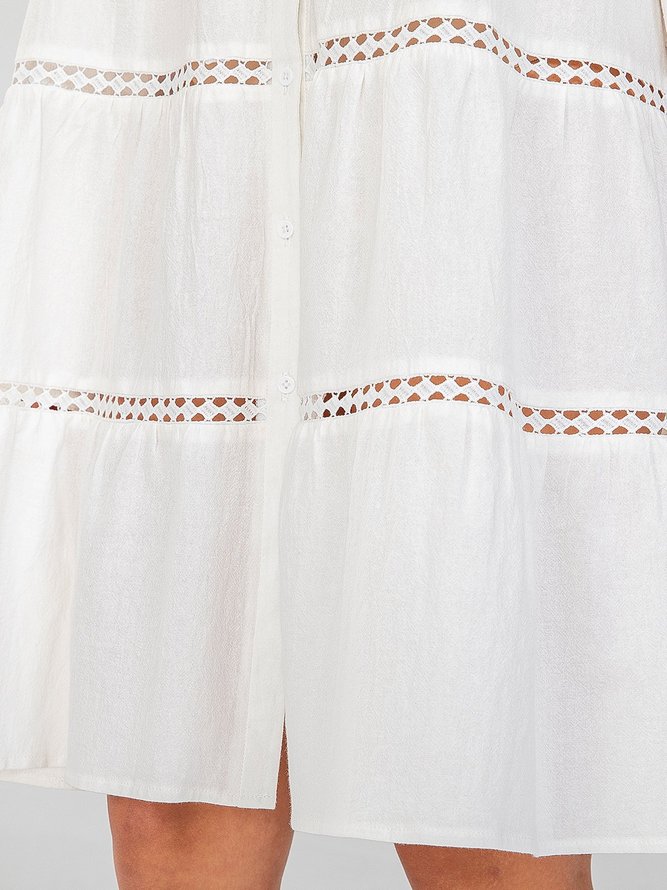 Women Bell Sleeve Cotton Sweet Plain Weaving Dress