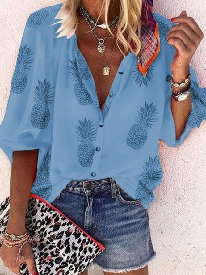 White V Neck Casual Long Sleeve Blouse