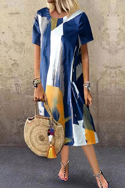 Casual Cotton-Blend Crew Neck Knitting Dress