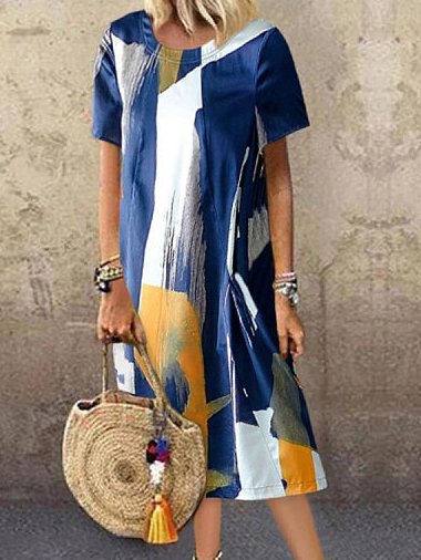 Casual Cotton-Blend Crew Neck Knitting Dress