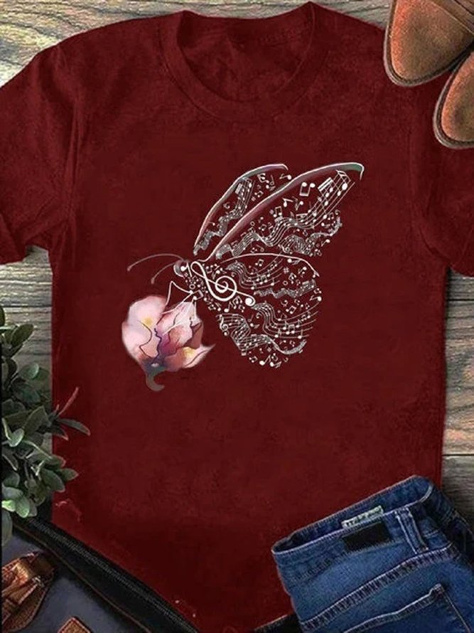 Animal Crew Neck Casual Short Sleeve Top