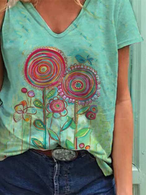 Graphic Printed Short Sleeve Casual  Top