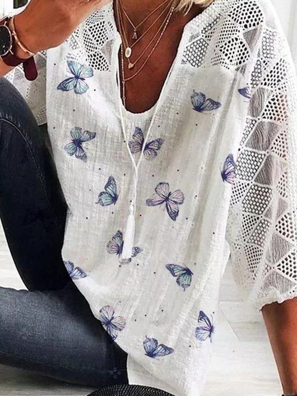 Short Sleeve Floral Cotton-Blend Top