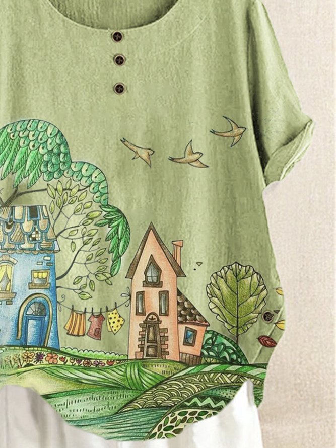 Green Cotton-Blend Floral-Print Vintage T-shirt