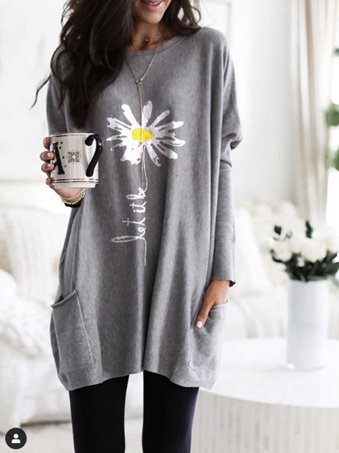 Loose Cotton Blends Long Sleeve Top