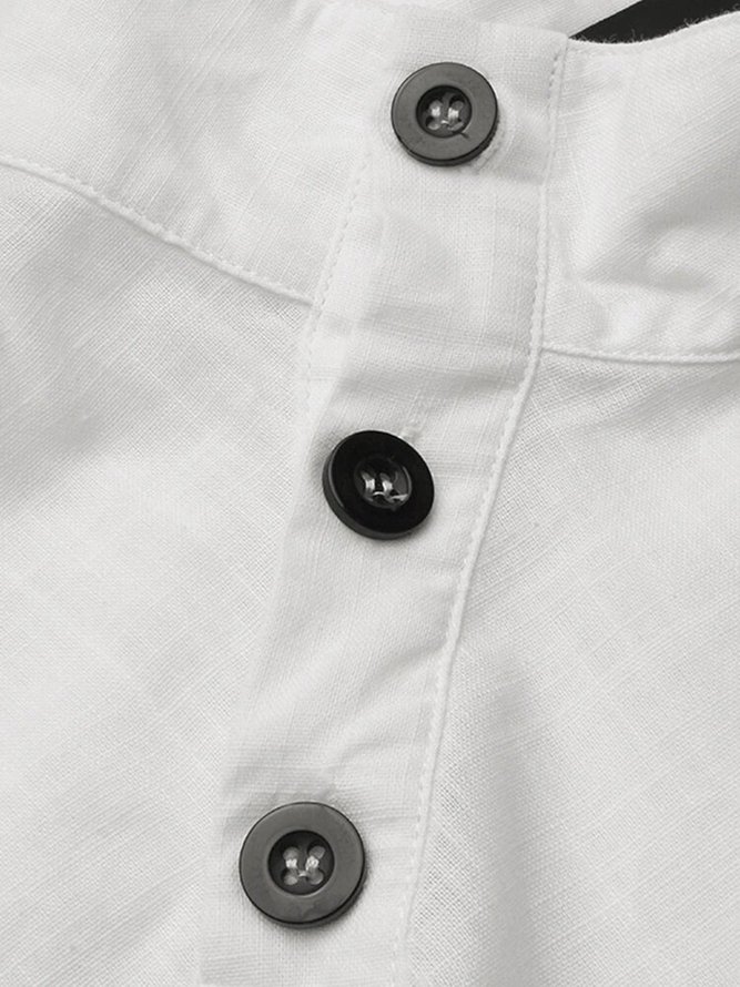Women Casual Half Open Collar Button Loose Short Sleeve Cotton Linen T-Shirt