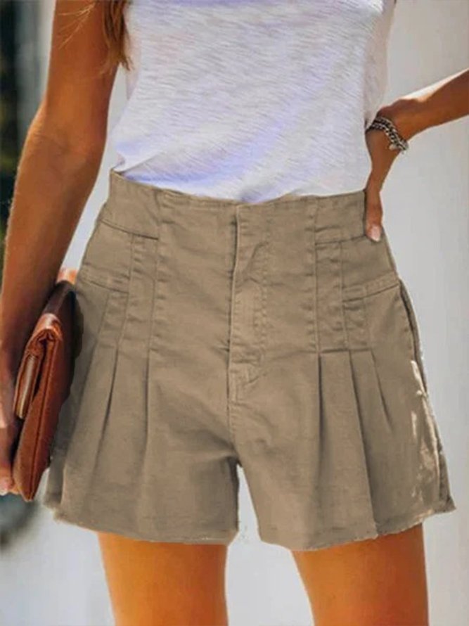 Casual Plain Buttoned Pockets Short Shorts
