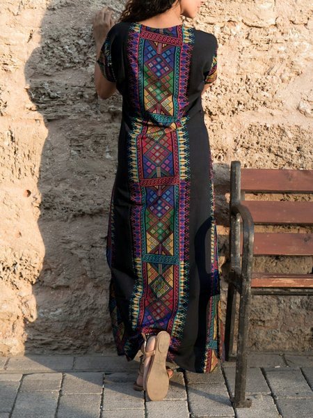 Ethnic Print bohemian kaftan Casual Maxi Dress