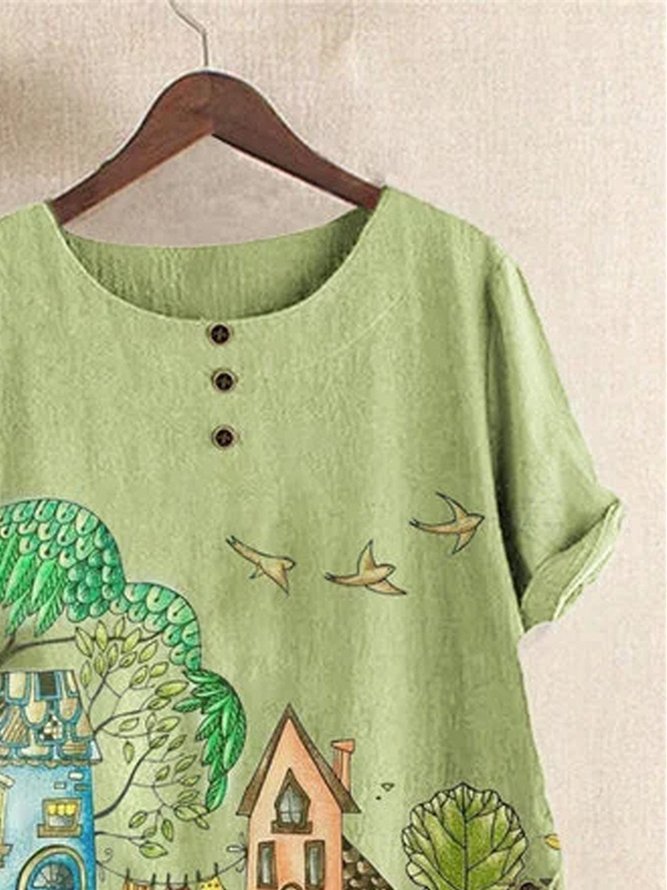 Green Cotton-Blend Floral-Print Vintage T-shirt