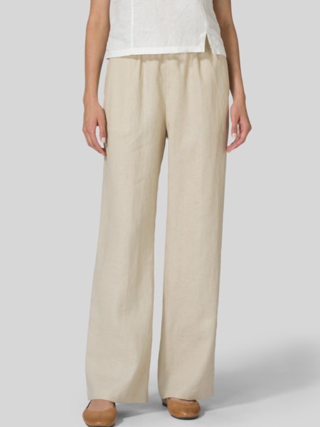 Women Linen Pockets Solid Long Pants