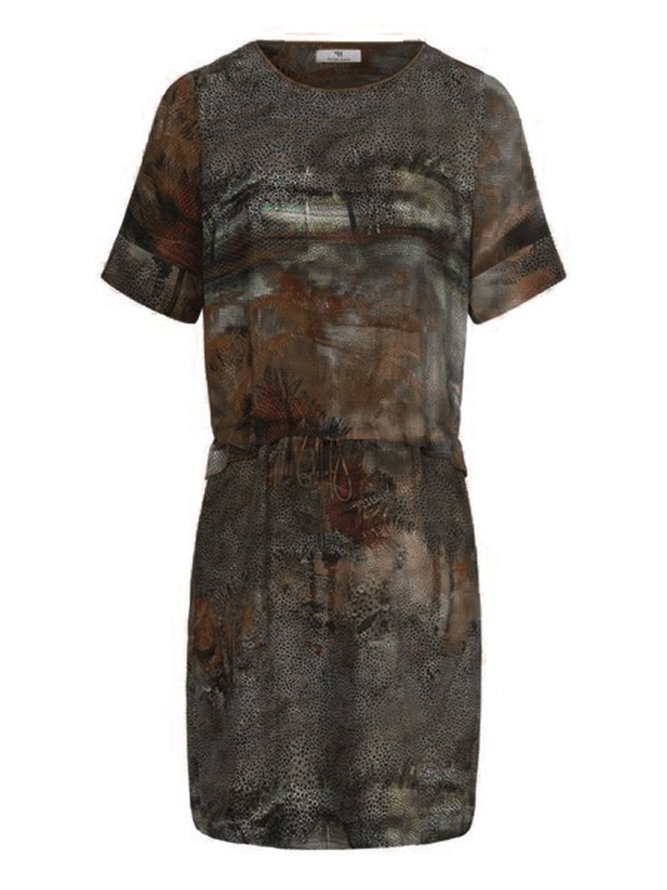 Casual Abstract Landscape Print Straight Dress Drawstring Pocket Dress