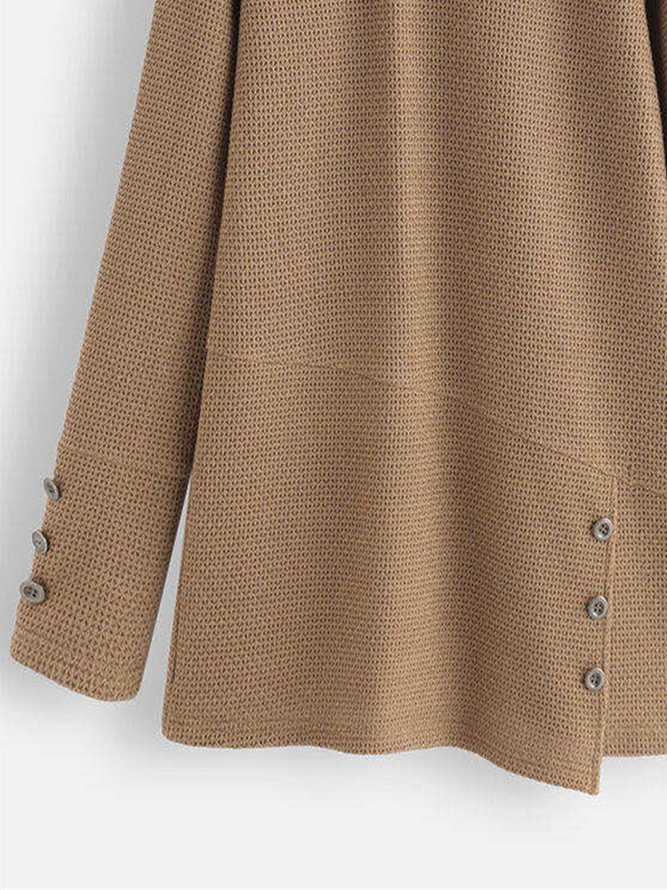 Khaki Vintage Plain Cotton-Blend Long Sleeve Top