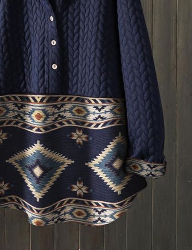 Deep Blue Long Sleeve Cotton-Blend Outerwear