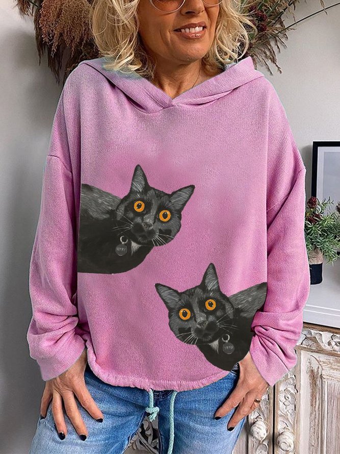 Pink Hoodie Casual Long Sleeve Cat Sweatshirt roselinlin