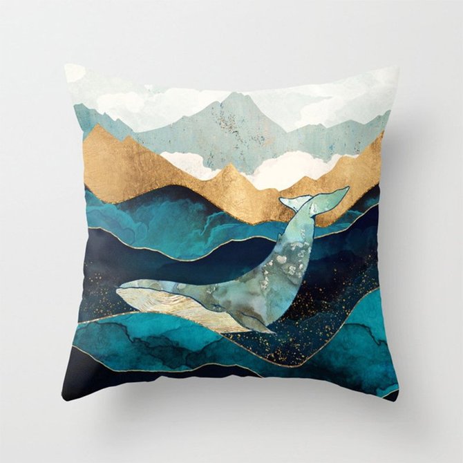 Geometric mountain peak and sun whale pillowcase 45cm*45cm