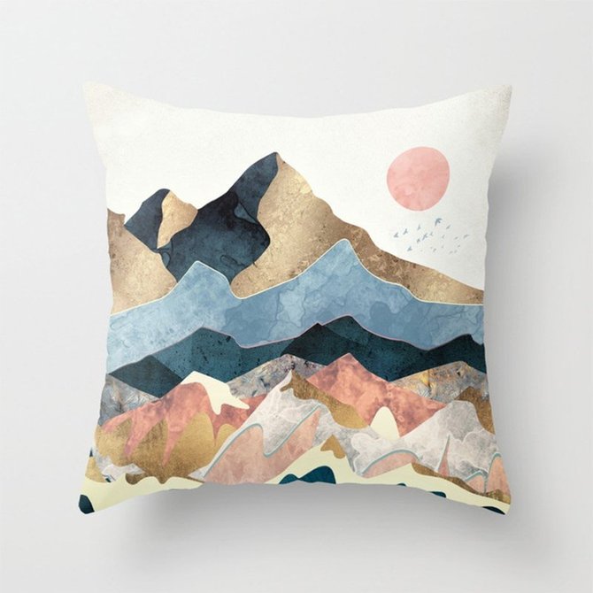 Geometric mountain peak and sun whale pillowcase 45cm*45cm