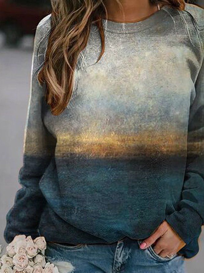 Mountain printed crew neck casual sweatshirt