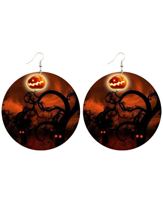 Halloween Wooden Errings Pumpkin Castle Bat Ghost Ear Hook Earrings