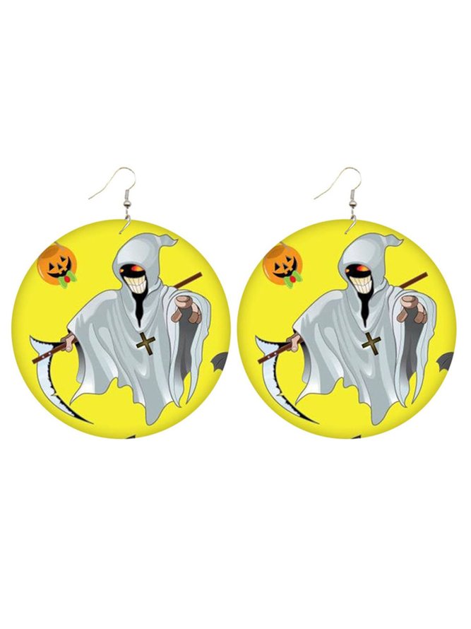 Halloween Wooden Errings Pumpkin Castle Bat Ghost Ear Hook Earrings