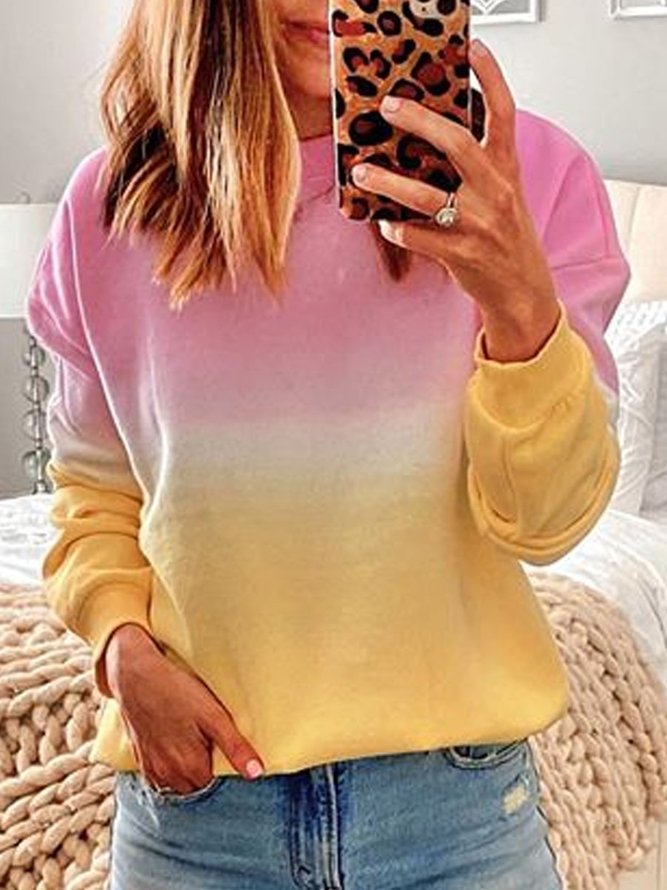 Pink Cotton-Blend Casual Long Sleeve Women Gradient Print Sweatshirt