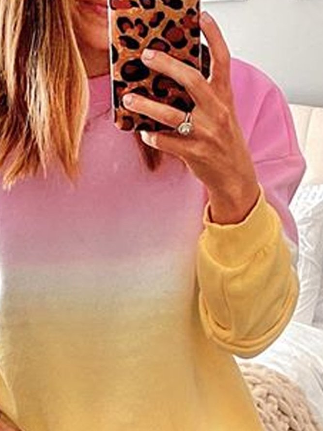 Pink Cotton-Blend Casual Long Sleeve Women Gradient Print Sweatshirt