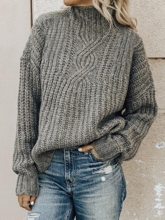 Cotton-Blend Long Sleeve Turtleneck Pullover Sweater