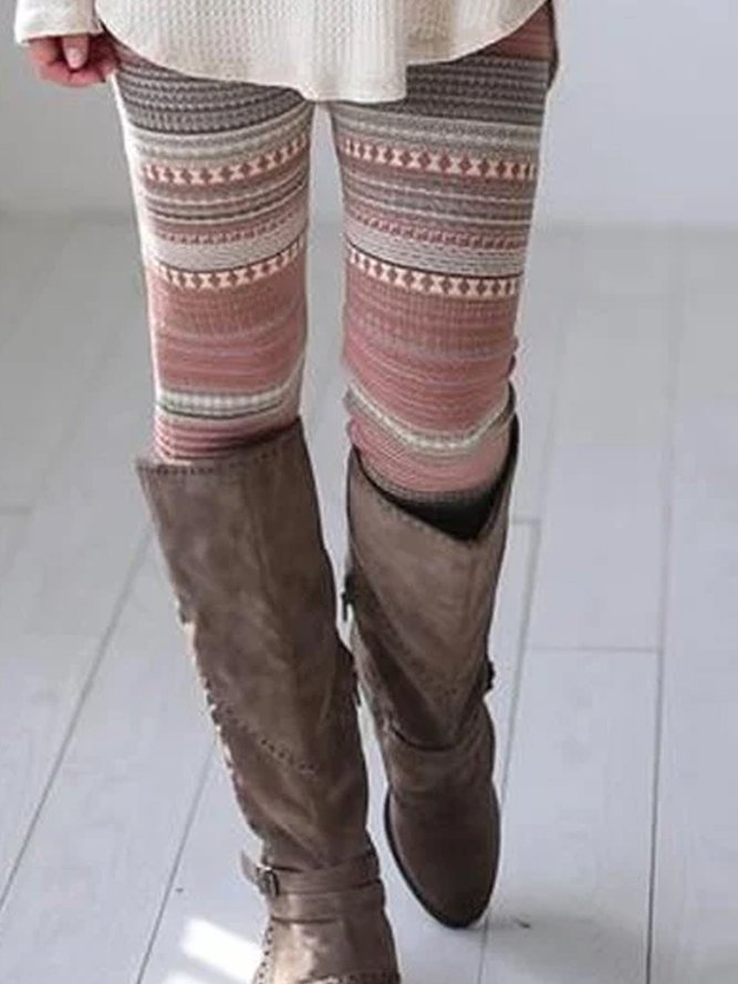 Multicolor Casual Patchwork Cotton-Blend Color-Block Leggings