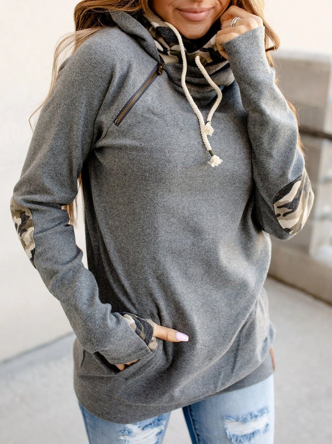 Casual All Season Camo Cotton Pockets Mid-weight Long sleeve Hooded Regular Sweatshirt for Women