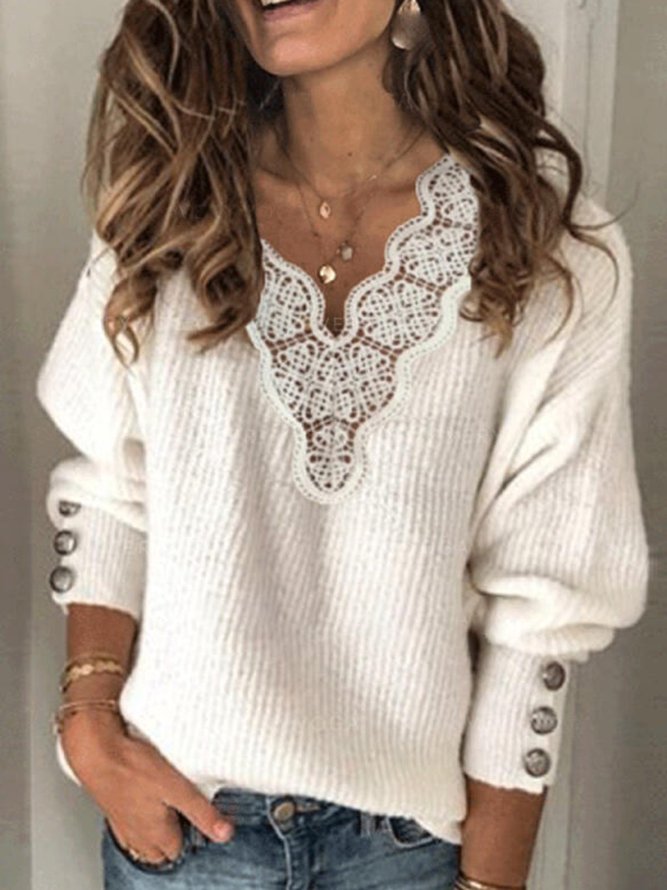 White Acrylic Plain Casual Sweater